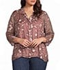 Ali Miles Plus Size Woven Floral Embroidered Point Collar 3/4 Roll-Tab Sleeve Button-Front Shirt - Image 1