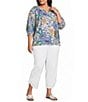 Ali Miles Plus Size Woven Floral Multi Split V-Neck 3/4 Tacked Sleeve High Low Top - Image 3