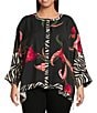 Ali Miles Plus Size Woven Floral Zebra Multi Print Round Neck Long Dolman Sleeve Button Front Tunic, Color:Floral Multi - Image 1