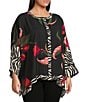 Ali Miles Plus Size Woven Floral Zebra Multi Print Round Neck Long Dolman Sleeve Button Front Tunic, Color:Floral Multi - Image 3