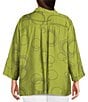 Ali Miles Plus Size Woven Geometric Print Point Collar 3/4 Sleeve Button-Front Tunic, Color:Olive/Black - Image 2