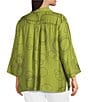 Ali Miles Plus Size Woven Geometric Print Point Collar 3/4 Sleeve Button-Front Tunic, Color:Olive/Black - Image 3