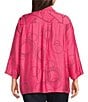 Ali Miles Plus Size Woven Geometric Print Point Collar 3/4 Sleeve Button-Front Tunic, Color:Raspberry/Black - Image 2