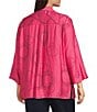 Ali Miles Plus Size Woven Geometric Print Point Collar 3/4 Sleeve Button-Front Tunic, Color:Raspberry/Black - Image 4