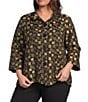 Ali Miles Plus Size Woven Jacquard Gold Dot Wire Collar 3/4 Sleeve Button Front Jacket - Image 1