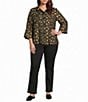 Ali Miles Plus Size Woven Jacquard Gold Dot Wire Collar 3/4 Sleeve Button Front Jacket - Image 3