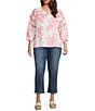 Ali Miles Plus Size Woven Leaf Print Split V-Neck 3/4 Sleeve Tunic - Image 3