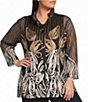 Ali Miles Plus Size Woven Mesh Soutache Embroidered Ribbon Linear Wire Collar 3/4 Sleeve Button Front Jacket - Image 1