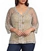 Ali Miles Plus Size Woven Mesh Speckled V-Neck Elbow Length Sleeve Button Front Jacket - Image 1