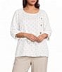 Ali Miles Plus Size Woven Multi Dot Round Neck Short Sleeve Frayed Hem Tunic - Image 1