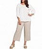 Ali Miles Plus Size Woven Multi Dot Round Neck Short Sleeve Frayed Hem Tunic - Image 3