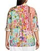 Ali Miles Plus Size Woven Multi Print Point Collar 3/4 Roll-Tab Sleeve Button-Front Shirt - Image 3