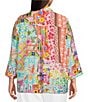 Ali Miles Plus Size Woven Multi Print Point Collar 3/4 Roll-Tab Sleeve Button-Front Shirt - Image 4