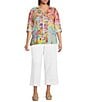 Ali Miles Plus Size Woven Multi Print Point Collar 3/4 Roll-Tab Sleeve Button-Front Shirt - Image 5