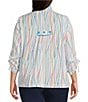 Ali Miles Plus Size Woven Multi Stripe Point Collar 3/4 Cinched Tie Sleeve Button Front Tunic - Image 2