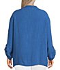 Ali Miles Plus Size Woven Novelty Abstract Fish Print Wire Collar 3/4 Roll-Tab Sleeve Button-Front Tunic, Color:Denim - Image 2