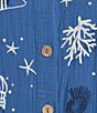 Ali Miles Plus Size Woven Novelty Abstract Fish Print Wire Collar 3/4 Roll-Tab Sleeve Button-Front Tunic, Color:Denim - Image 4