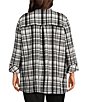Color:Black Plaid - Image 2 - Plus Size Woven Plaid Print Wire Collar 3/4 Cuffed Sleeve Combo Trim Button Front Tunic