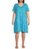 Color:Blue - Image 1 - Plus Size Woven Polka Dots Print V-Neck Short Sleeve A-Line Dress
