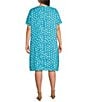 Color:Blue - Image 2 - Plus Size Woven Polka Dots Print V-Neck Short Sleeve A-Line Dress