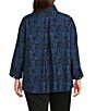 Ali Miles Plus Size Woven Printed Point Collar 3/4 Roll-Tab Sleeve Button-Front Tunic, Color:Indigo/Black - Image 3