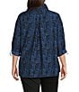 Ali Miles Plus Size Woven Printed Point Collar 3/4 Roll-Tab Sleeve Button-Front Tunic, Color:Indigo/Black - Image 4