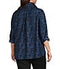 Ali Miles Plus Size Woven Printed Point Collar 3/4 Roll-Tab Sleeve Button-Front Tunic, Color:Indigo/Black - Image 8