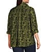 Ali Miles Plus Size Woven Printed Point Collar 3/4 Roll-Tab Sleeve Button-Front Tunic, Color:Olive/Black - Image 4