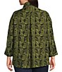 Ali Miles Plus Size Woven Printed Point Collar 3/4 Roll-Tab Sleeve Button-Front Tunic, Color:Olive/Black - Image 6