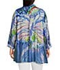 Color:Indigo Print - Image 2 - Plus Size Woven Printed Point Collar 3/4 Sleeve Button-Front Tunic