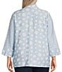 Ali Miles Plus Size Woven Printed Wire Collar 3/4 Sleeve Button-Front Tunic, Color:Chambray Print - Image 2