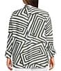 Ali Miles Plus Size Woven Printed Wire Collar 3/4 Sleeve Hi-Low Hem Button Front Tunic, Color:Olive/Green - Image 2