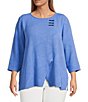 Ali Miles Plus Size Woven Round Neck 3/4 Sleeve Tunic,All Products : American Fashion Style Bags On Sale