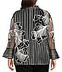 Ali Miles Plus Size Woven Satin Soutache Leaf Stripe Wire Collar 3/4 Sleeve Button-Front Tunic, Color:Neutral - Image 2