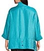 Color:Turquoise - Image 2 - Plus Size Woven Shimmer Stand Ruffle Collar 3/4 Sleeves Button-Front Tunic