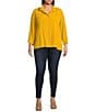 Ali Miles Plus Size Woven Solid Wire Collar 3/4 Sleeve Pleated Hem Button Front Tunic, Color:Harvest - Image 5