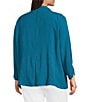 Ali Miles Plus Size Woven Solid Wire Collar 3/4 Sleeve Pleated Hem Button Front Tunic, Color:Dark Teal - Image 4