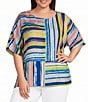 Ali Miles Plus Size Woven Stripe Round Neck Short Dolman Sleeve Tunic - Image 1