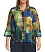 Ali Miles Plus Size Woven Textured Abstract Wire Collar 3/4 Bell Sleeve Button Front Jacket - Image 1