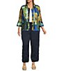 Ali Miles Plus Size Woven Textured Abstract Wire Collar 3/4 Bell Sleeve Button Front Jacket - Image 3