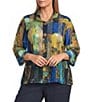 Ali Miles Plus Size Woven Textured Abstract Wire Collar 3/4 Bell Sleeve Button Front Jacket - Image 1