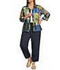 Ali Miles Plus Size Woven Textured Abstract Wire Collar 3/4 Bell Sleeve Button Front Jacket - Image 3