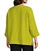 Color:Lime - Image 4 - Plus Size Woven Textured Jacquard Scoop Neck 3/4 Sleeve Button Accent Detail Tunic
