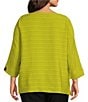 Color:Lime - Image 2 - Plus Size Woven Textured Jacquard Scoop Neck 3/4 Sleeve Button Accent Detail Tunic