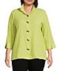 Ali Miles Plus Size Woven Textured Wire Collar 3/4 Sleeve Button Front Tunic, Color:Soft Lime - Image 1