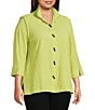 Ali Miles Plus Size Woven Textured Wire Collar 3/4 Sleeve Button Front Tunic, Color:Soft Lime - Image 3