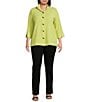 Ali Miles Plus Size Woven Textured Wire Collar 3/4 Sleeve Button Front Tunic, Color:Soft Lime - Image 5
