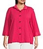 Ali Miles Plus Size Woven Textured Wire Collar 3/4 Sleeve Button Front Tunic, Color:Watermelon - Image 1