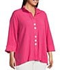 Ali Miles Plus Size Woven Wire Collar 3/4 Sleeve Button-Front Tunic, Color:Blossom - Image 3