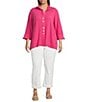 Ali Miles Plus Size Woven Wire Collar 3/4 Sleeve Button-Front Tunic, Color:Blossom - Image 5